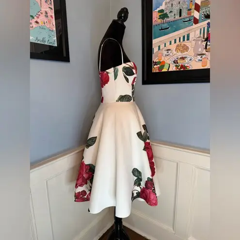 Retro Pinup White and Red Roses Print Bustier Swing Dress Sz L Size L