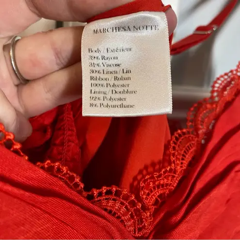 Marchesa Notte Tiered Lace Trim Midi Dress Size 0 Red Glam Holiday Event Wedding