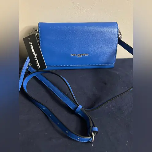 Karl Lagerfeld Paris Lourdes Blue Crossbody Bag with wristlet strap