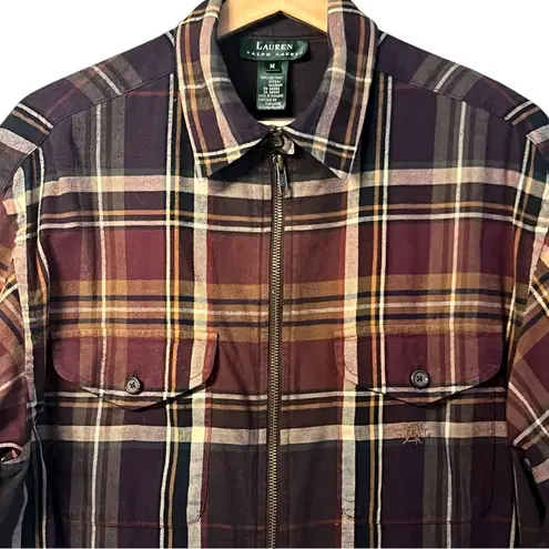 Lauren Ralph Lauren Womens Plaid Chore Jacket Shirt Sz M Shacket Western Preppy Brown Size M