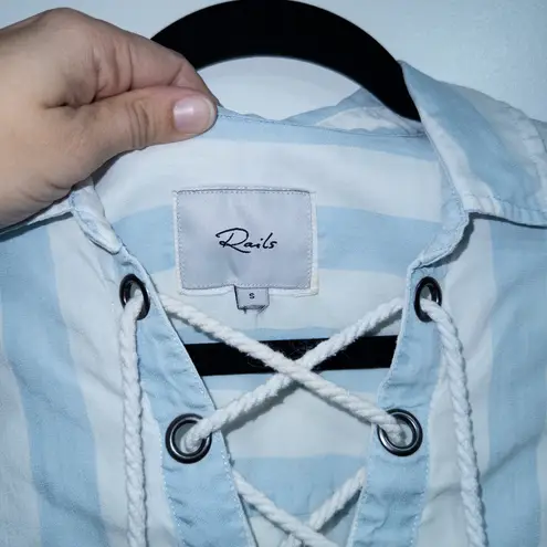 Rails Anthropologie Blue Block Stripe Uli Lace Up Pullover Shirt Size Small - Image 7
