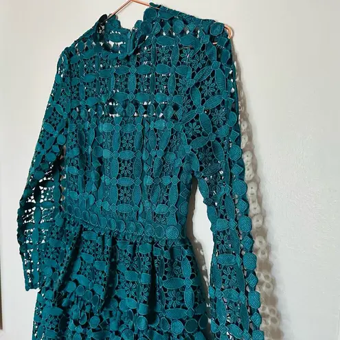 Slate + Willow Women's Teal Full Lace Long Sleeves Full Skirt Mini Dress Size 2
