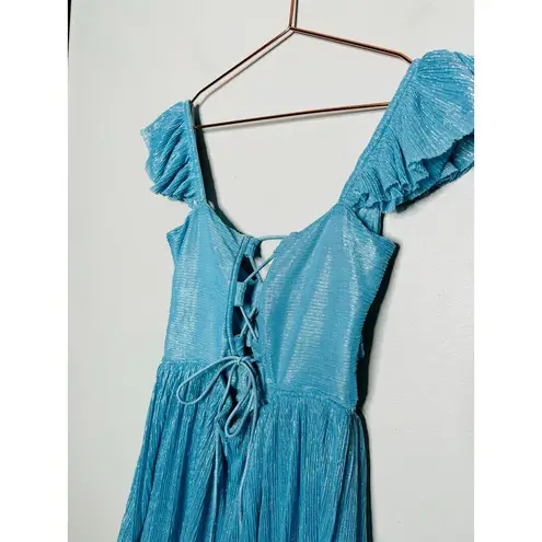 SABINA MUSAYEV Light Blue Metallic Corseted Back Keyhole Cutout Amandea Dress M Size M