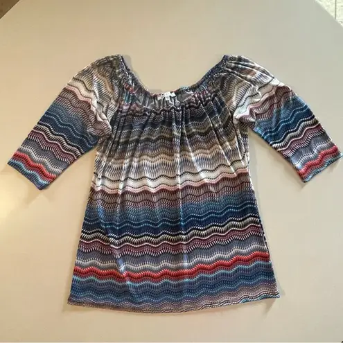 Annalee + Hope Multicolor Chevron Print 3/4 Sleeve Scoop Neck Blouse, Medium