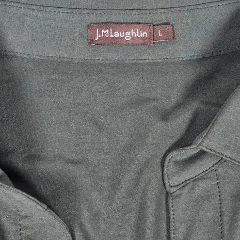 J. McLaughlin L Button Down Shirt Green 3/4 Sleeve Collared Stretch Pockets