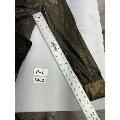 INC Womans Medium Casual Shine Black Bronze Shimmer Long Sleeve Button Blouse