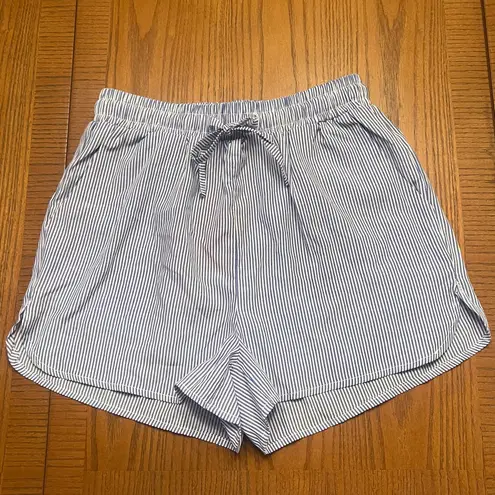 Edikted Mid-Rise Elastic Drawstring Waist Pinstripe Shorts Size XS Blue & White