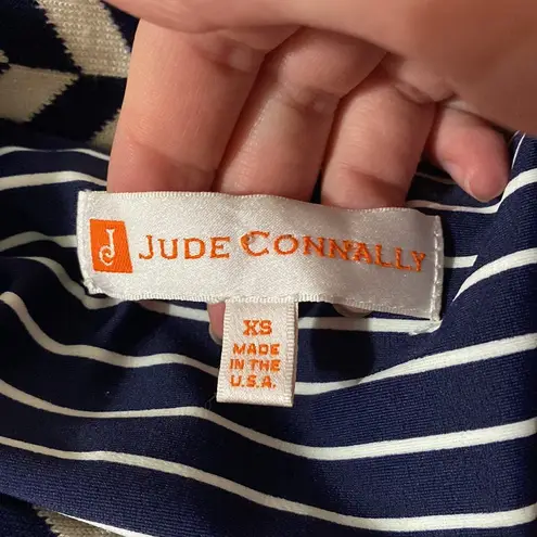 Jude Connally Chelsea striped shift dress with contrast Mockneck collar size XS