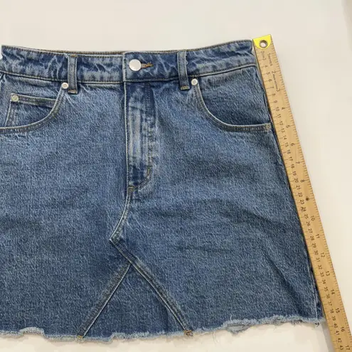 Rollas Claudia High Rise Denim A Line Boho Y2K 90s Raw Hem Mini Skirt 26 Blue