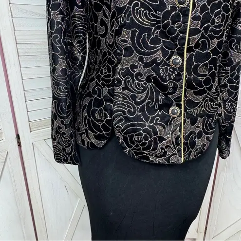 Vintage 80s R&K Evening Floral Glittered Velvet Jacket Black Gold 14