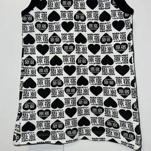 Harajuku Lovers by Gwen Stefani Ringer Tank Top Black & White Hearts S Small Y2K