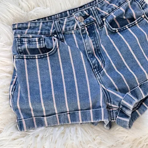 PacSun #48  High Waist Firework Stripe Denim Sewn Cuff Mom Short