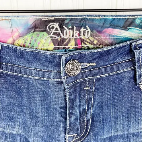 Adiktd Dark Wash Denim Boot Cut Jeans Low Rise Crystal Embellished Size 6 Short