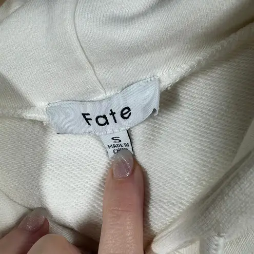 Fate Sweater Women Size S Cream Rainbow Crochet Hood Pocket Crop Sweatshirt Boho