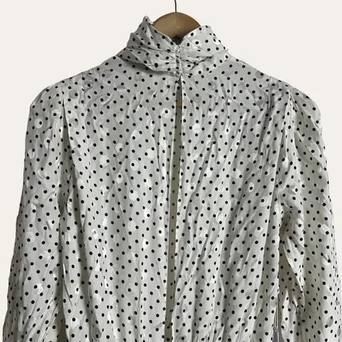 Ronny Kobo Kiara White Polka Dot Print Asymmetric Long Sleeve Turtleneck Dress M Size M