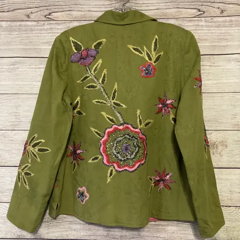 indigo. Moon Appliqué Embroidered Blazer Jacket Size Small Green