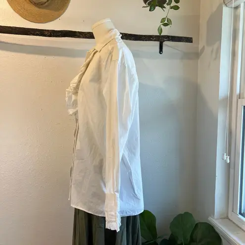 Oversized 90s White 100% Cotton Ruffled Collared Long Sleeve Shirt Size Medium