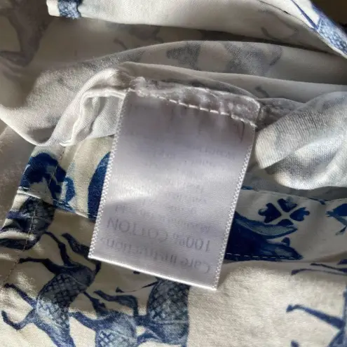 Rönner Horse Print Blouse Sz 8 Equestrian Button Down Shirt Horse Lover Barn Blue