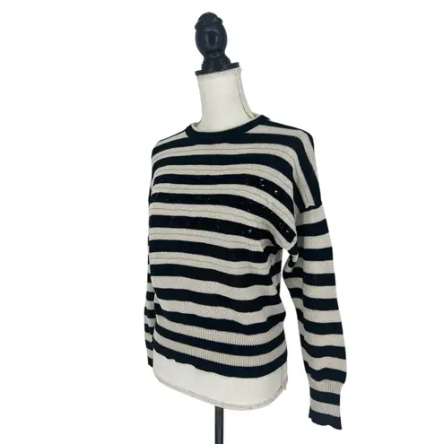Brunello Cucinelli Wide Striped Crewneck Sequin Embellished Sweater w/ Monili