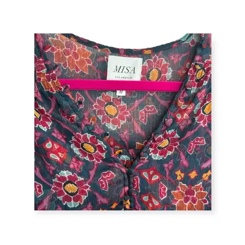 MISA Los Angeles MISA ❀ Para Chiffon Ruffled Top ❀ Talitha Tile Multi Print ❀ Gathered Sleeve ❀ M