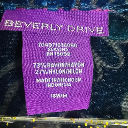 Beverly Drive Top Womens 18W Turquoise Velvet Burnout Floral Artsy Art to Wear Blue