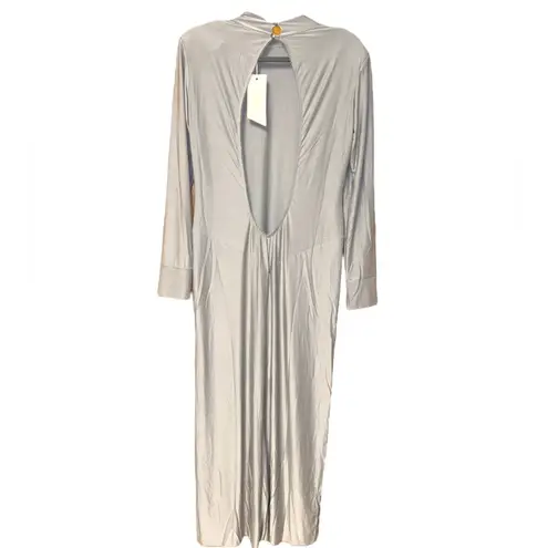 We Are HAH NWT Southern Lady Silver Long Sleeved Open Back Maxi Dress Size L