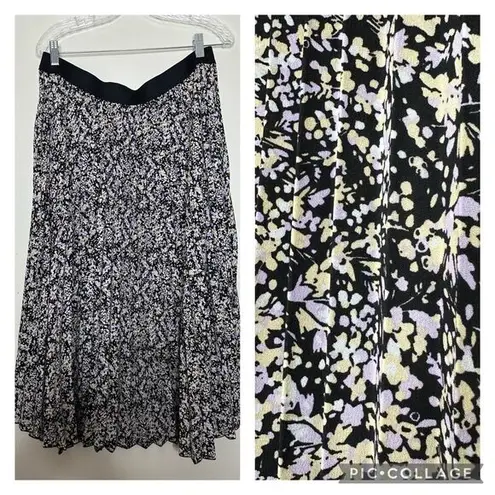 Vince Camuto  Women's Midi Length Black Floral Pleated A-Line Skirt Size XL