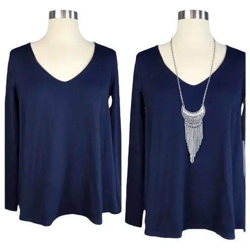 Susana Monaco Jersey Blouse Long Sleeve V-Neck Top Midnight (Blue) Tunic XS NWT - Image 6