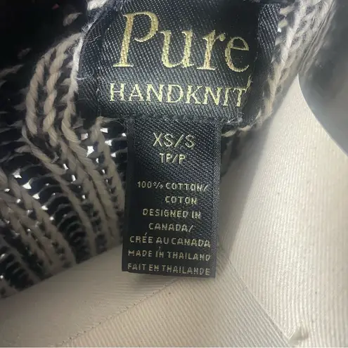 Pure Handknit Artisan Stripe Cotton Cardigan Sweater | Small | Neutral Style Black