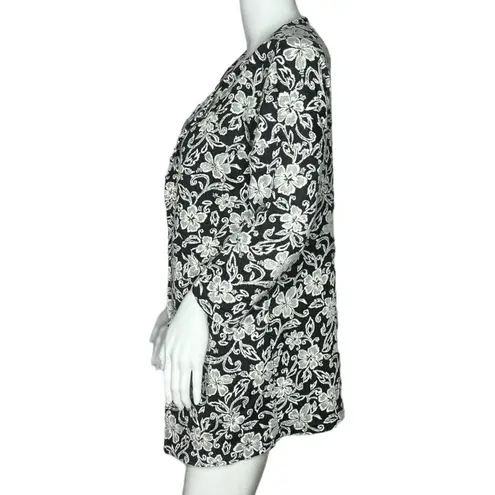 Lungo L'Arno Cardigan Womens Small Black White Floral Applique Flower Bohemian