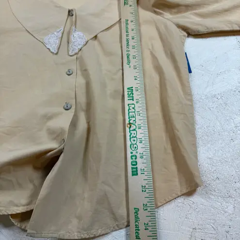 Pat Fashions Beige Lace Collar Puff Sleeve Button Up Shirt Women's Size M Tan Size M