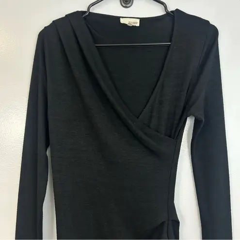 Wilfred Free Aritzia Black Long Sleeve Wrap Ruched Midi Dress Size Small
