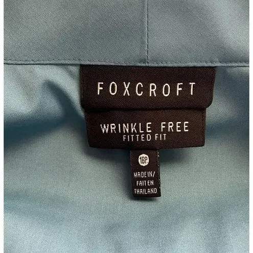 Foxcroft Bluish Green Blouse Long Sleeve Button Down Wrinkle Free Fitted Fit 16P