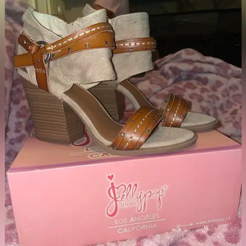 Jelly Pop Open Toe Block Heel Sandal leather canvas shannen NEW