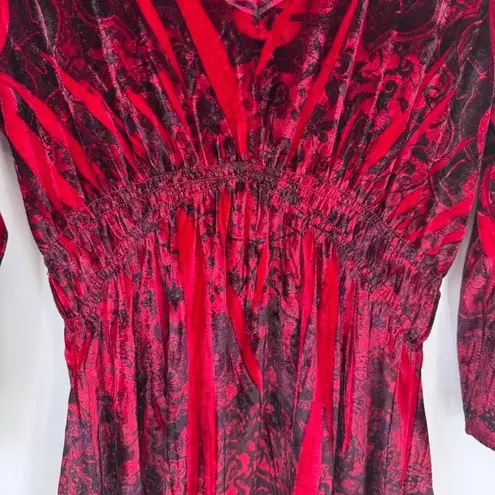 One World Velvet Babydoll Top Women Small Red Lace Sequin Trim Vamp Goth Festive