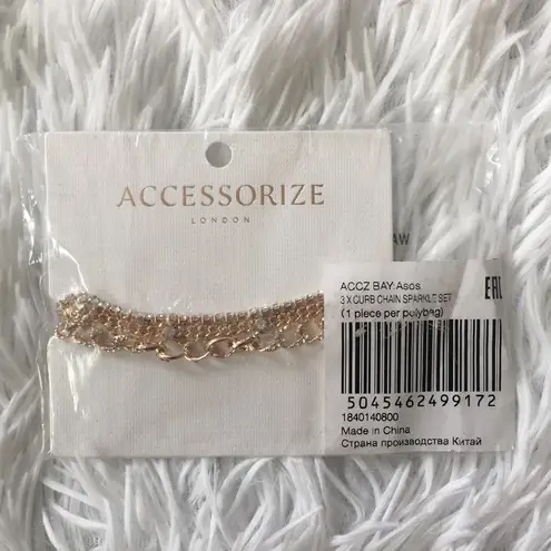 ASOS Accessorize London by  3 layers bracelets fine crystal curb chains gold tone