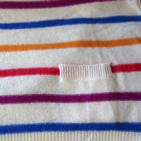 360 Cashmere NWT  Ivory Rainbow Striped Relaxed Fit Cashmere Boatneck Sweater M