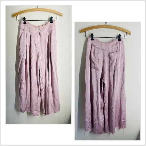 Raquel Allegra Silk Satin Cami Wide Leg Trouser Set Dusty Rose size XS Pink