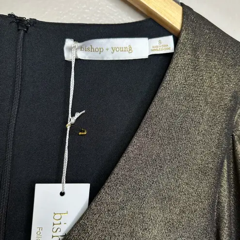 Bishop and Young NWT Luxe Metallic Long Sleeved Ruched Fitted Mini Dress Party