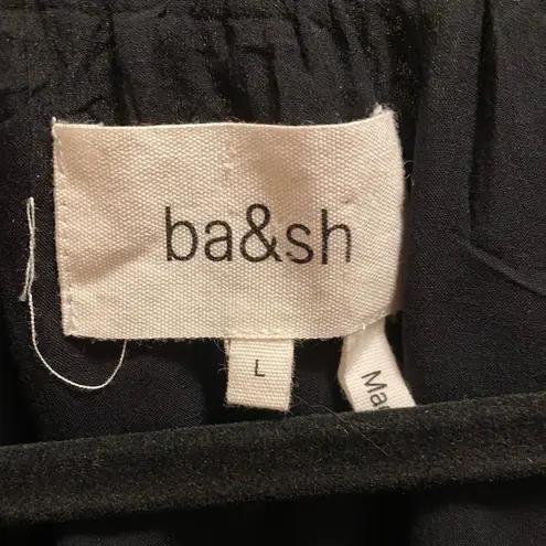 Ba&sh Black Long Sleeve Ruffle Detail Split Neck Crossover Mini Dress Size L