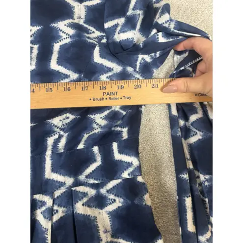 Lafayette 148 Ikat Pleated Tunic Top Size 14 Batik Dyed Career Office Lagenlook Blue