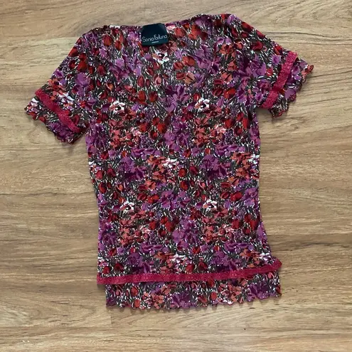 Sonia Fortuna Firenze Bohemian Chic Magenta & Red Floral Blouse Size M