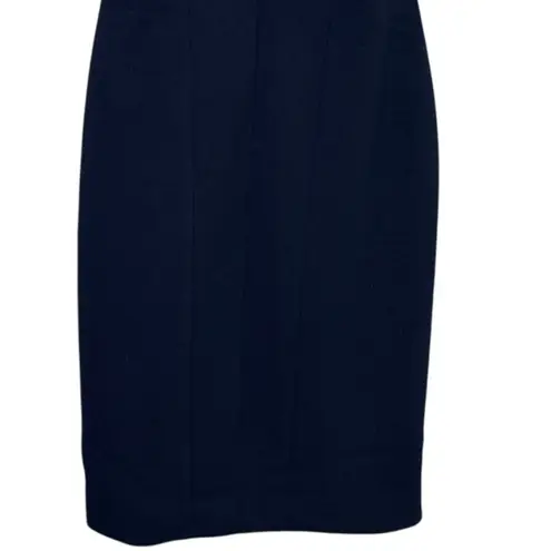 Elie Tahari Sleeveless Sheath Dress Key Hole Front Lined Back Zip Up 6 Navy Blue