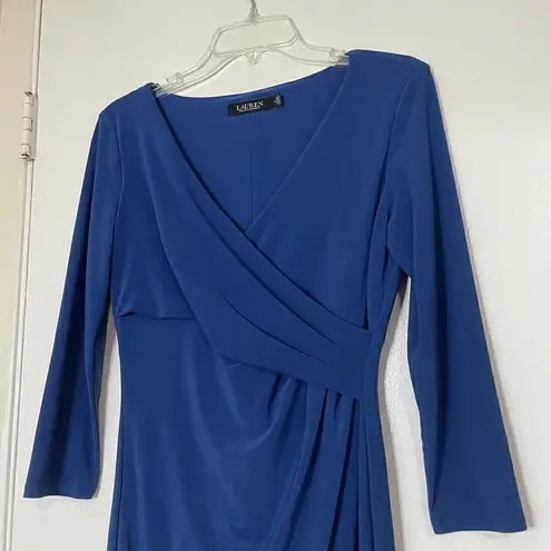 Ralph Lauren LAUREN  Wrap-Front V-neck Jersey blue dress size US 4