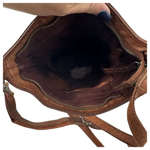 Spikes & Sparrow Brown Woven Leather Distressed Crossbody Bag