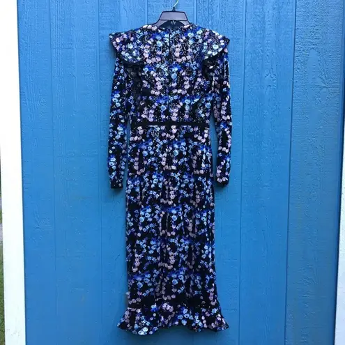 GIAMBATTISTA VALLI Ruffled Embroidered Sequined Organza Midi Dress Black Size 8