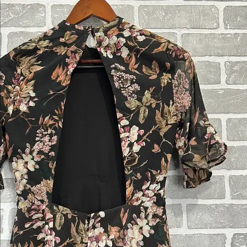 ASOS Hope & Ivy Full Length Floral Black Elegant Dress with peplum waist Size 10
