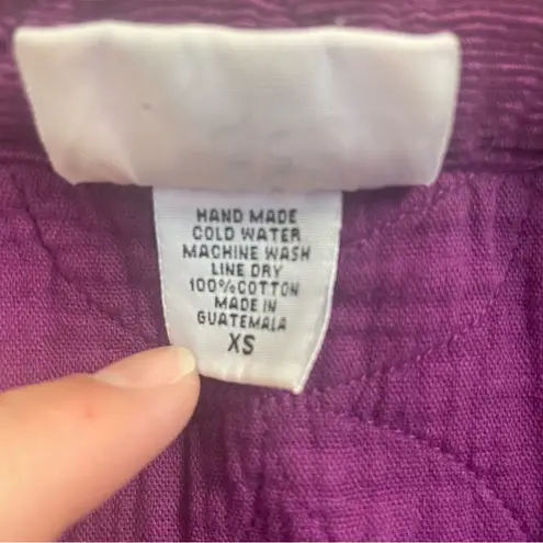 Eucalyptus Guatemalan Handmade Quilted Jacket Pea Coat 100% Cotton Purple XS