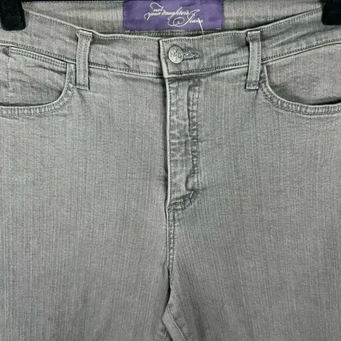 NYDJ Womens Flare Jeans Gray High Rise Stretch Embellished Made in USA 12 Petite