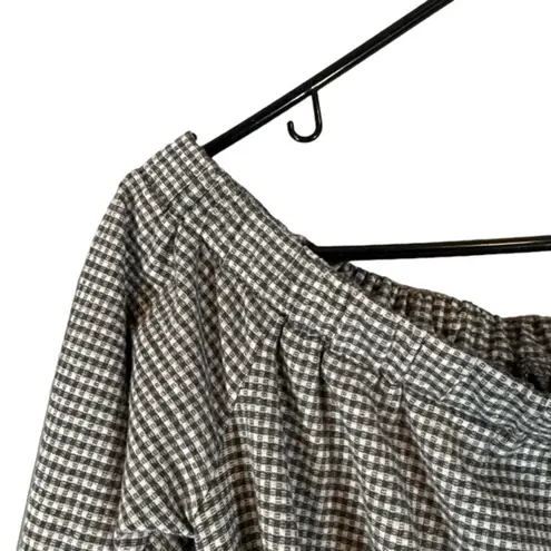 Doe & Rae Gray & White Checkered Balloon Sleeve Off Shoulder Blouse Women Sz M